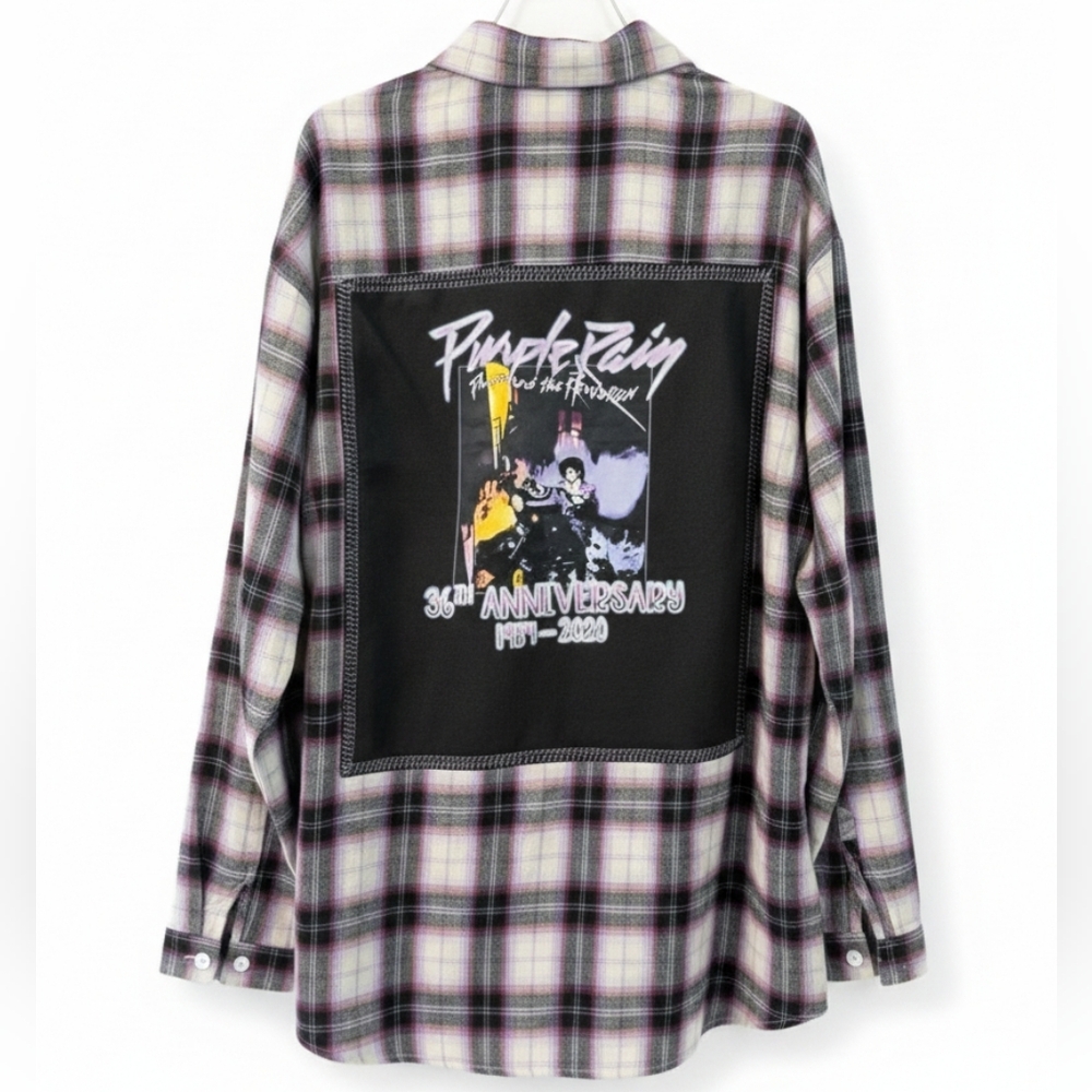 PRINCE NEW Flannel Plaid Shirt Upcycled  Hand Crafted